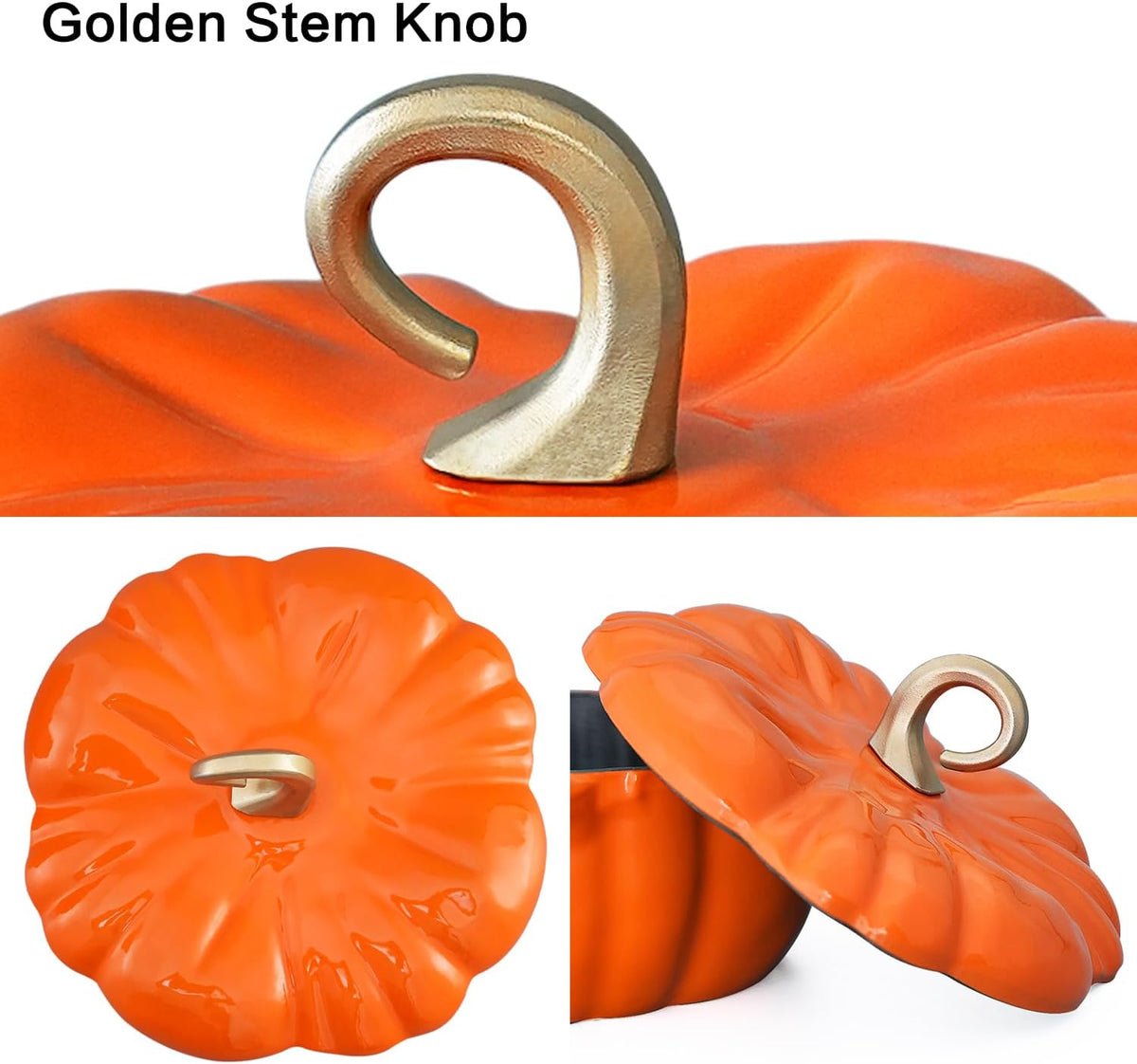 Flavehc Pumpkin Dutch Oven Pot with Lid 3.8 Qt, Enameled Cast Iron, Halloween Decor