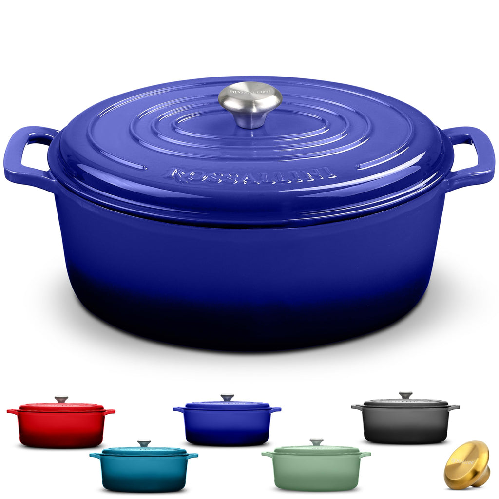 Rossallini Enameled Cast Iron Oval Dutch Oven Pot with Lid, 5 Quart, Sage