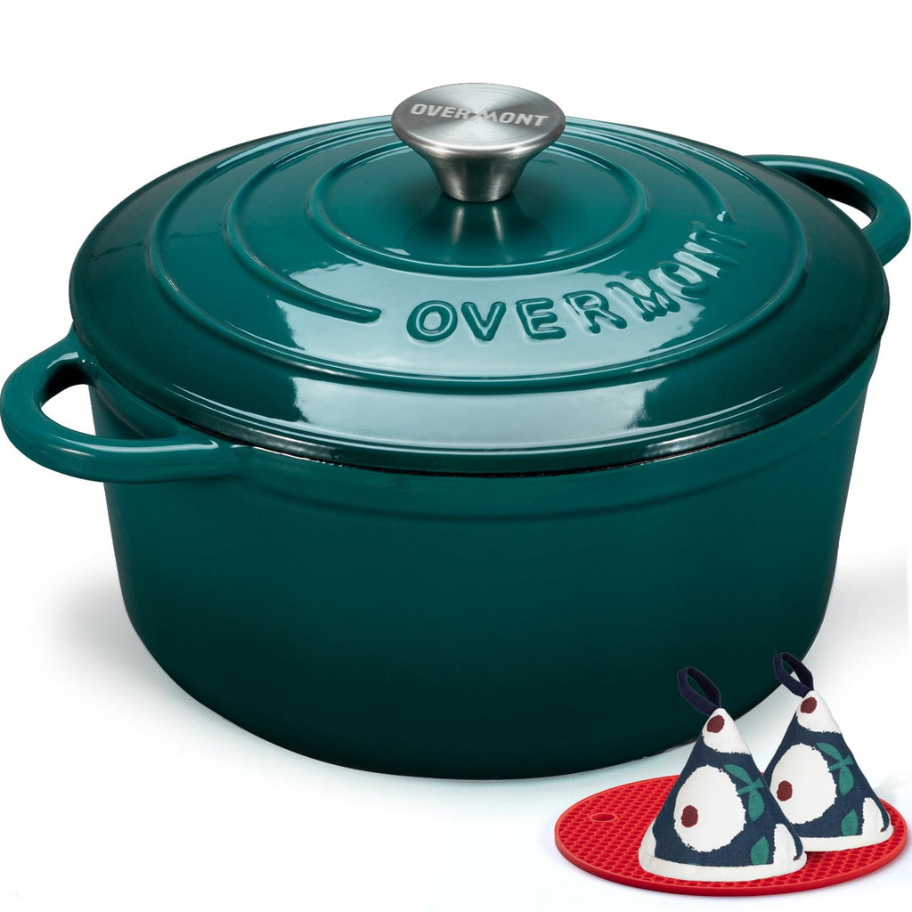 Overmont Enameled Cast Iron Dutch Oven - 7QT Pot with Lid Cookbook