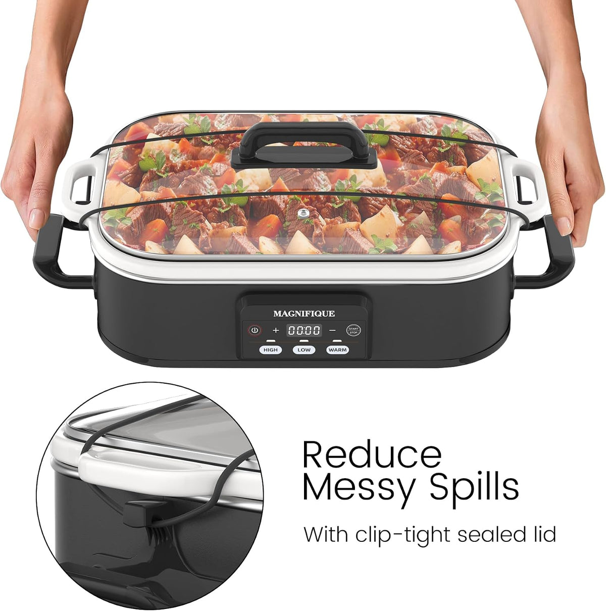 4 Quart Casserole Programmable Slow Cooker with Ceramic Baking Dish - Perfect Kitchen Small Appliance for Family Dinners, Oven Safe and Durable Bakeware for Lasagna, Roasts, Black