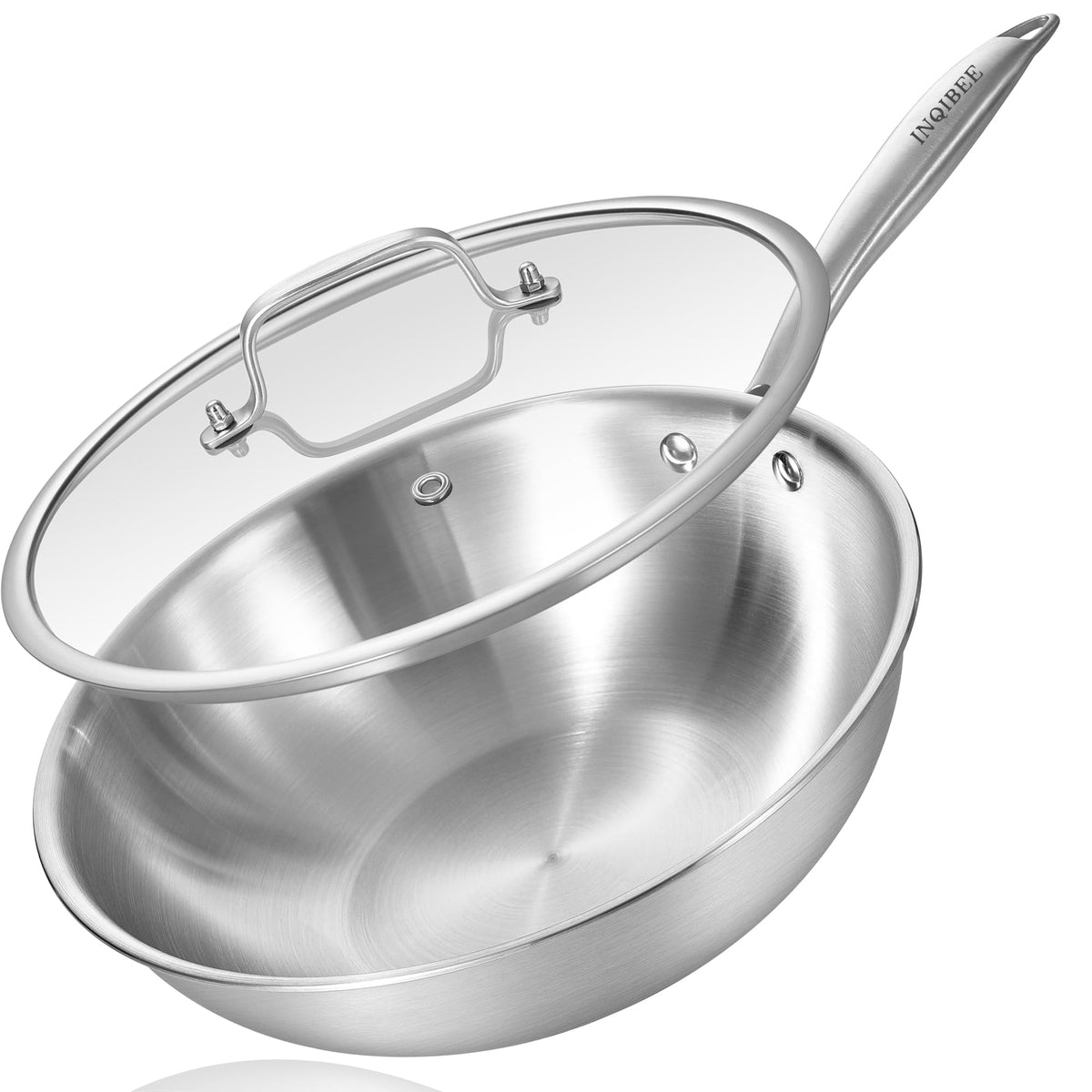 Inqibee 13 Inch Stainless Steel Wok with Lid, Detachable Handle