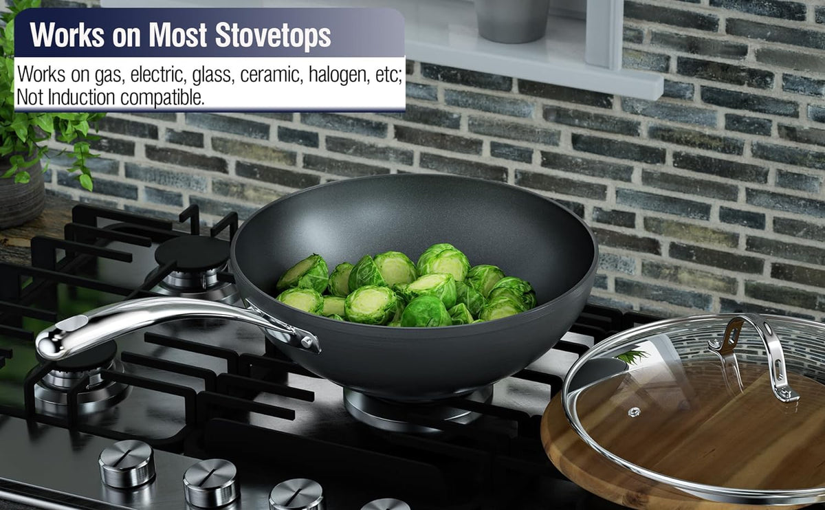 Cooks Standard 11-inch Hard Anodized Nonstick Wok Pan with Lid, Heavy-Gauge