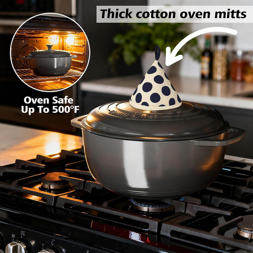 Enameled Cast Iron Dutch Oven - Umite Chef 6QT Pot with Lid & Cotton Potholders - Dual Handles -Versatile Heavy Duty Cookware for Bread Baking, Braising, Stews, Roasting(Grey）