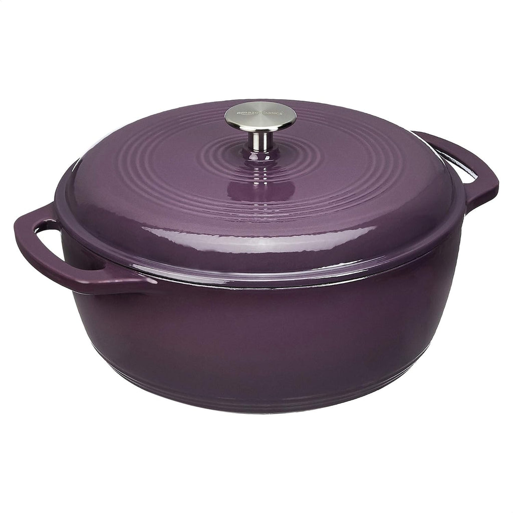 Amazon Basics Enameled Cast Iron Dutch Oven Pot With Lid, 6-Quart, Round, Dual Handles, Heavy-Duty, Oven Safe for Stews, Roasting & Baking, Blue