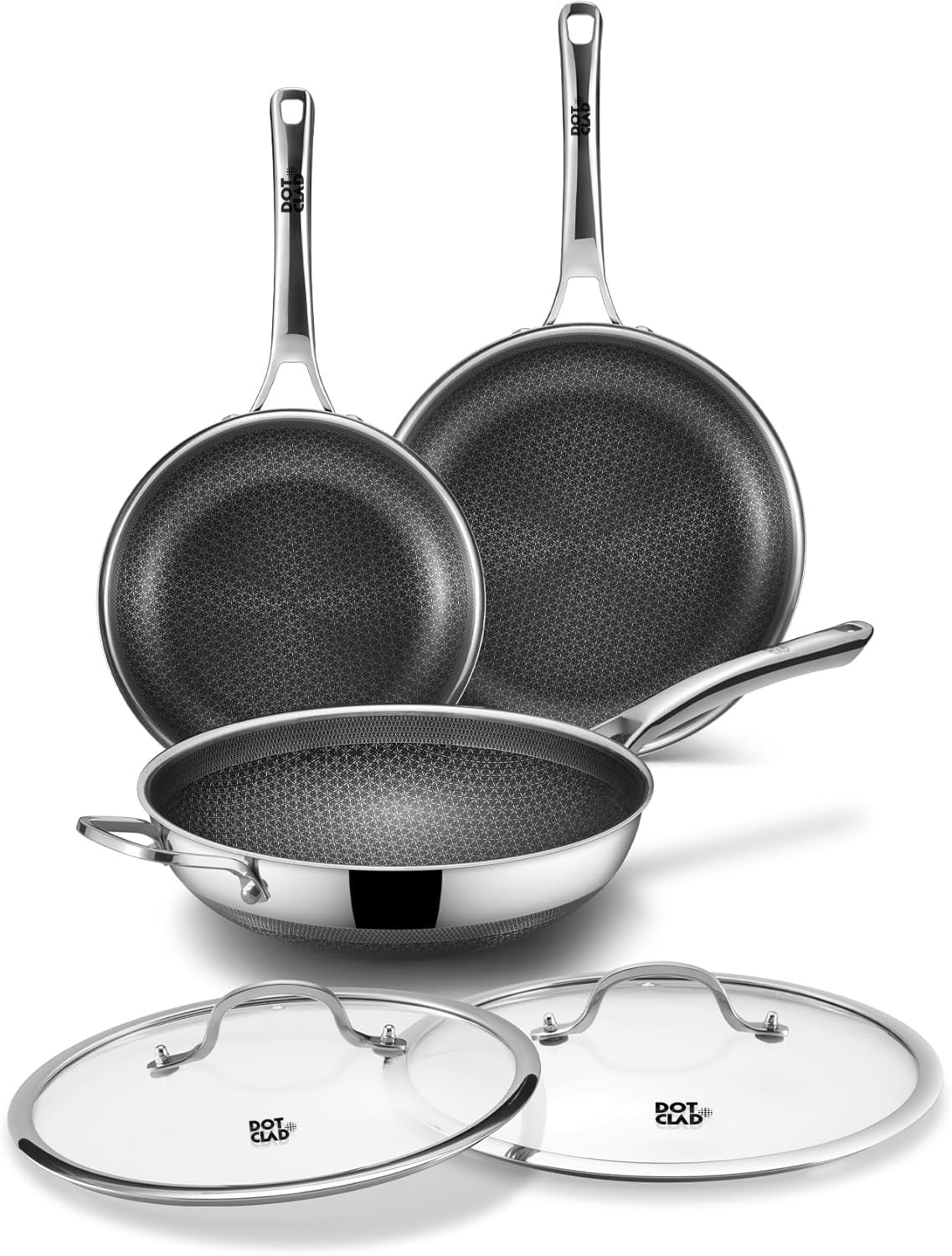 Wok Pan with Lid, 13 Inch Stainless Steel Nonstick Wok, Stir-Fry Pan