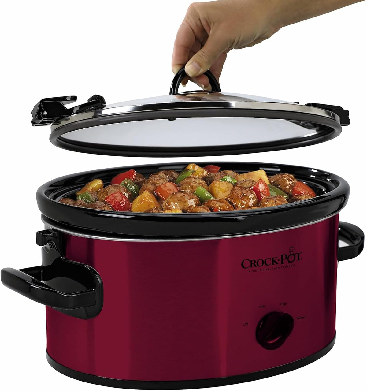 Crock-Pot Cook and Carry Manual Portable Slow Cooker, Red, 6 Quart Oval