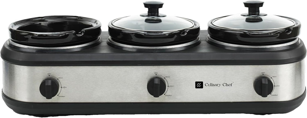 CULINARY CHEF, Triple Slow Cooker, Buffet Server 2.5qt x 3 Pot, Food Warmer – Stainless