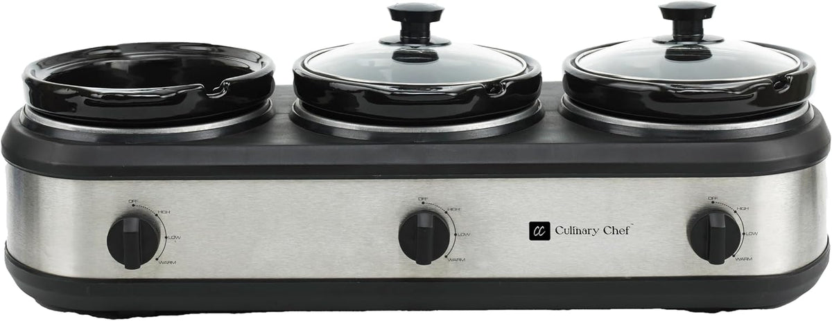 CULINARY CHEF, Triple Slow Cooker, Buffet Server 2.5qt x 3 Pot, Food Warmer – Stainless