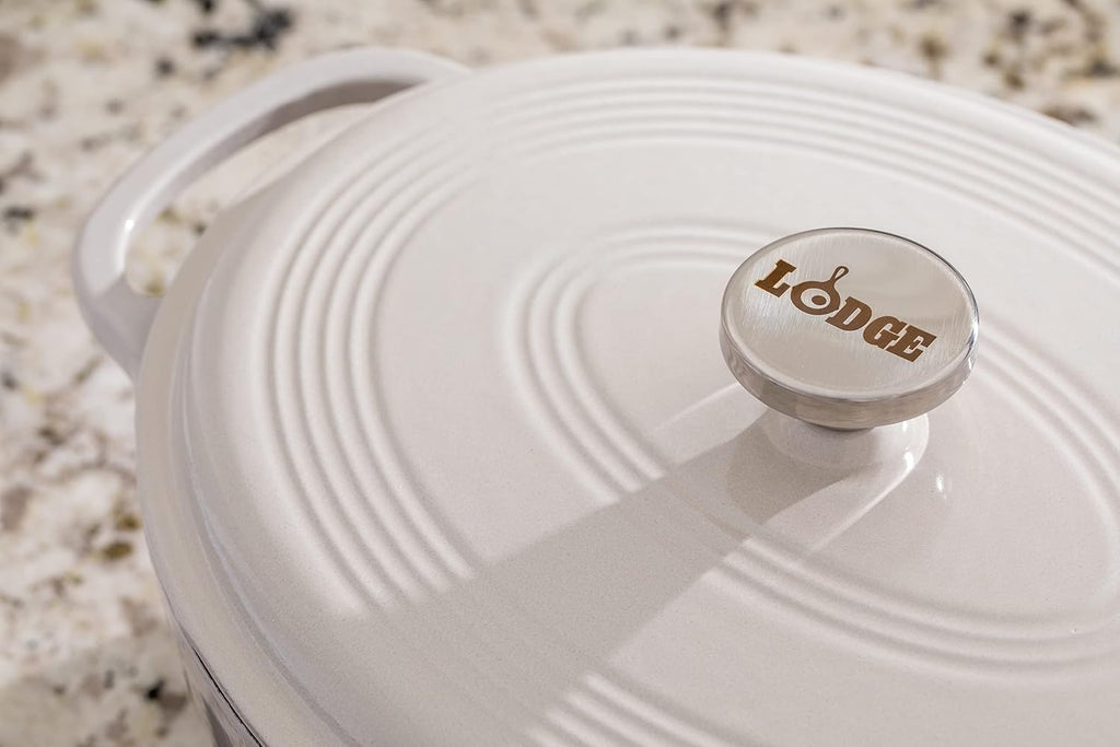 Lodge Enameled Cast Iron Oval Dutch Oven with Lid, 7 Quart, Oyster White