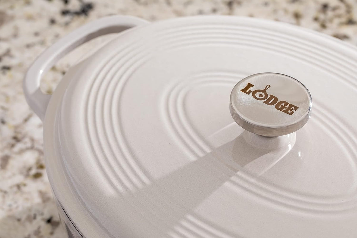 Lodge Enameled Cast Iron Oval Dutch Oven with Lid, 7 Quart, Oyster White