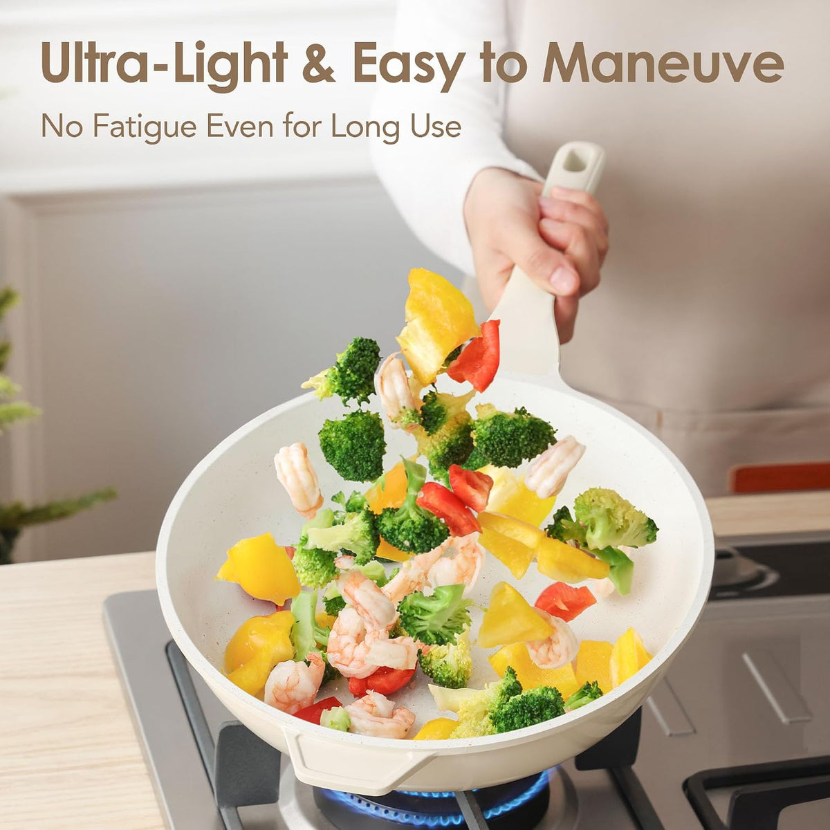SENSARTE Nonstick Ceramic Wok Pan with Lid, 11Inch Non Toxic Stir-fry Pan