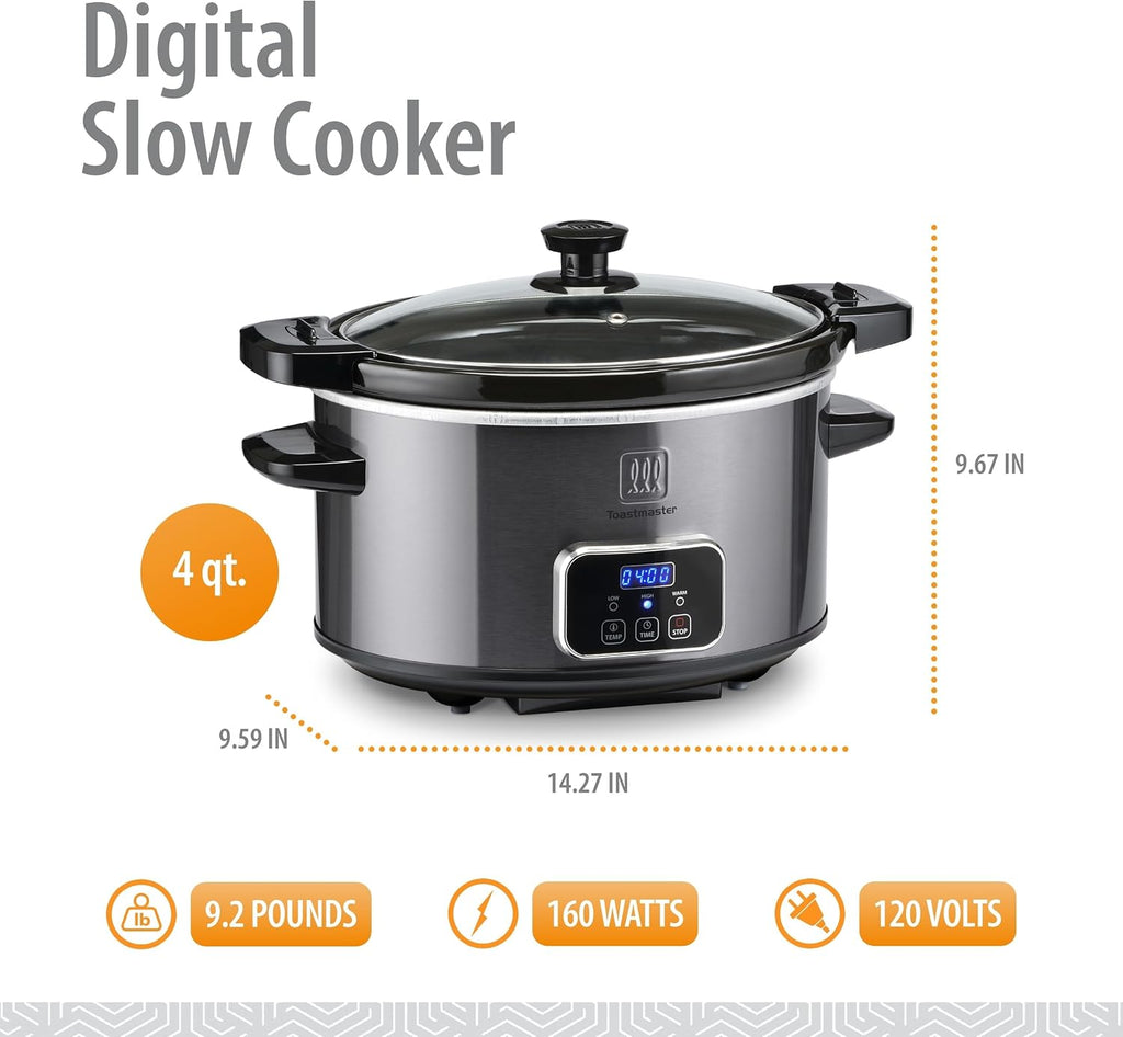 Toastmaster 4-Quart Digital Slow Cooker with Locking Lid, Graphite