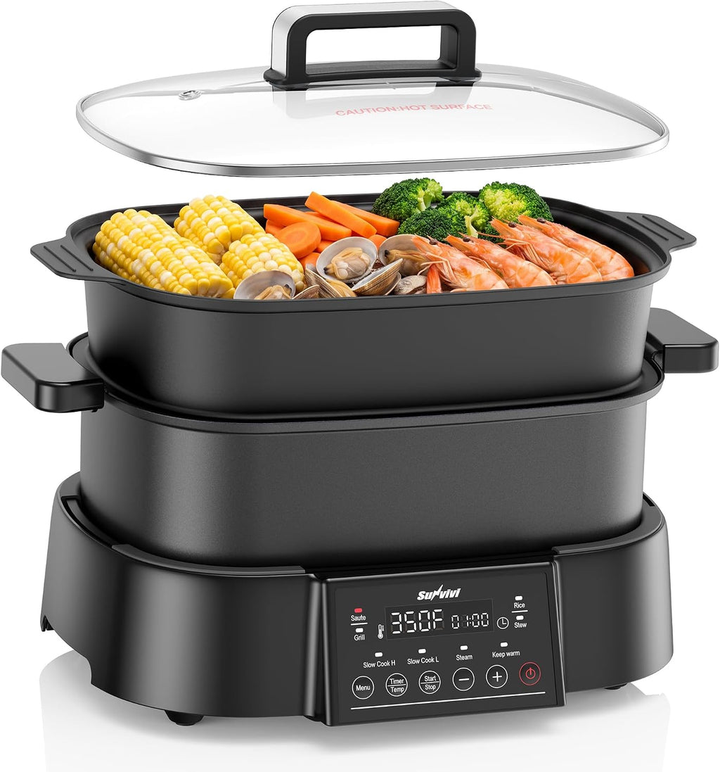 Sunvivi 8-in-1 Multi Cooker, 6.5QT Slow Cooker with Food Steamer