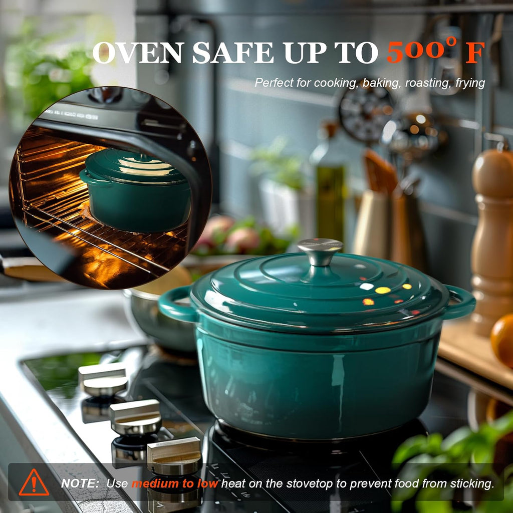 Overmont Enameled Cast Iron Dutch Oven - 7QT Pot with Lid Cookbook