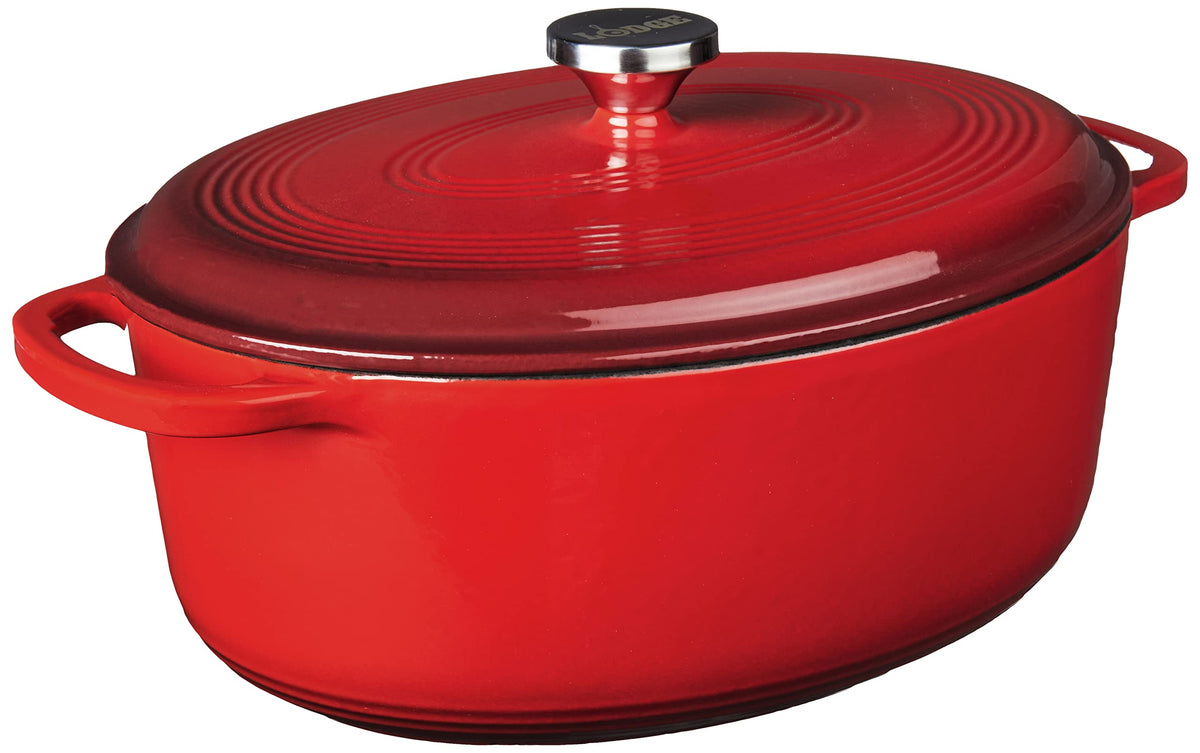 Lodge Enameled Cast Iron Oval Dutch Oven with Lid, 7 Quart, Oyster White