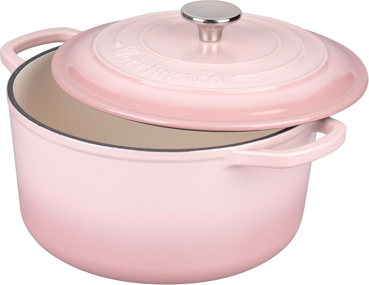 VORRINGARD Enameled Cast Iron Dutch Oven Pot with Lid, for Sourdough Bread Baking, Round Dutch Ovens, 4.5 Quart, Pink