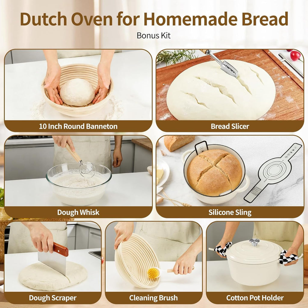 Enameled Cast Iron Dutch Oven pot 6.5 QT with Lid for Bread Baking