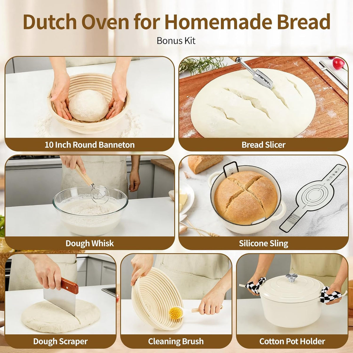 Enameled Cast Iron Dutch Oven pot 6.5 QT with Lid for Bread Baking