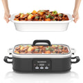 4 Quart Casserole Programmable Slow Cooker with Ceramic Baking Dish - Perfect Kitchen Small Appliance for Family Dinners, Oven Safe and Durable Bakeware for Lasagna, Roasts, Black