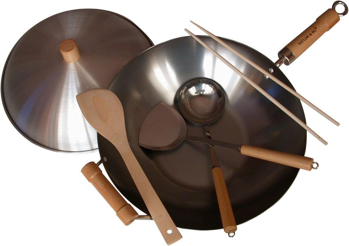 Taylor & Ng Classic Wok Set, 14", Carbon Steel