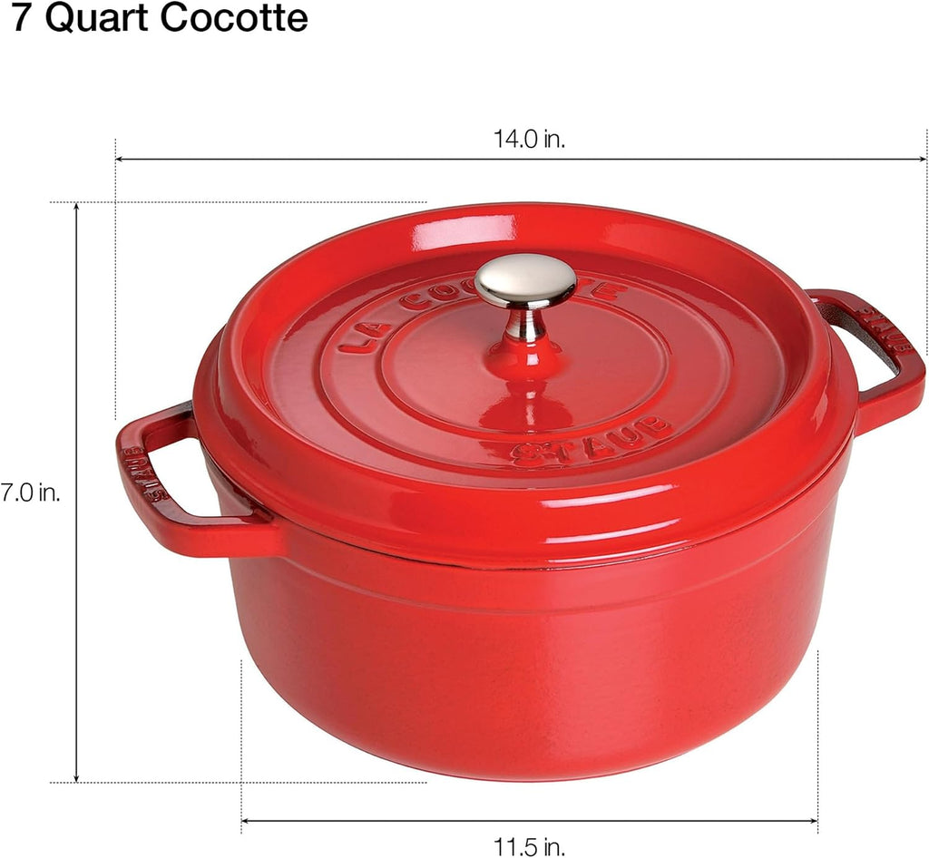 Staub 7-Qt Dutch Oven, Serves up to 7-8 People, Oven Safe to 500°F, Red