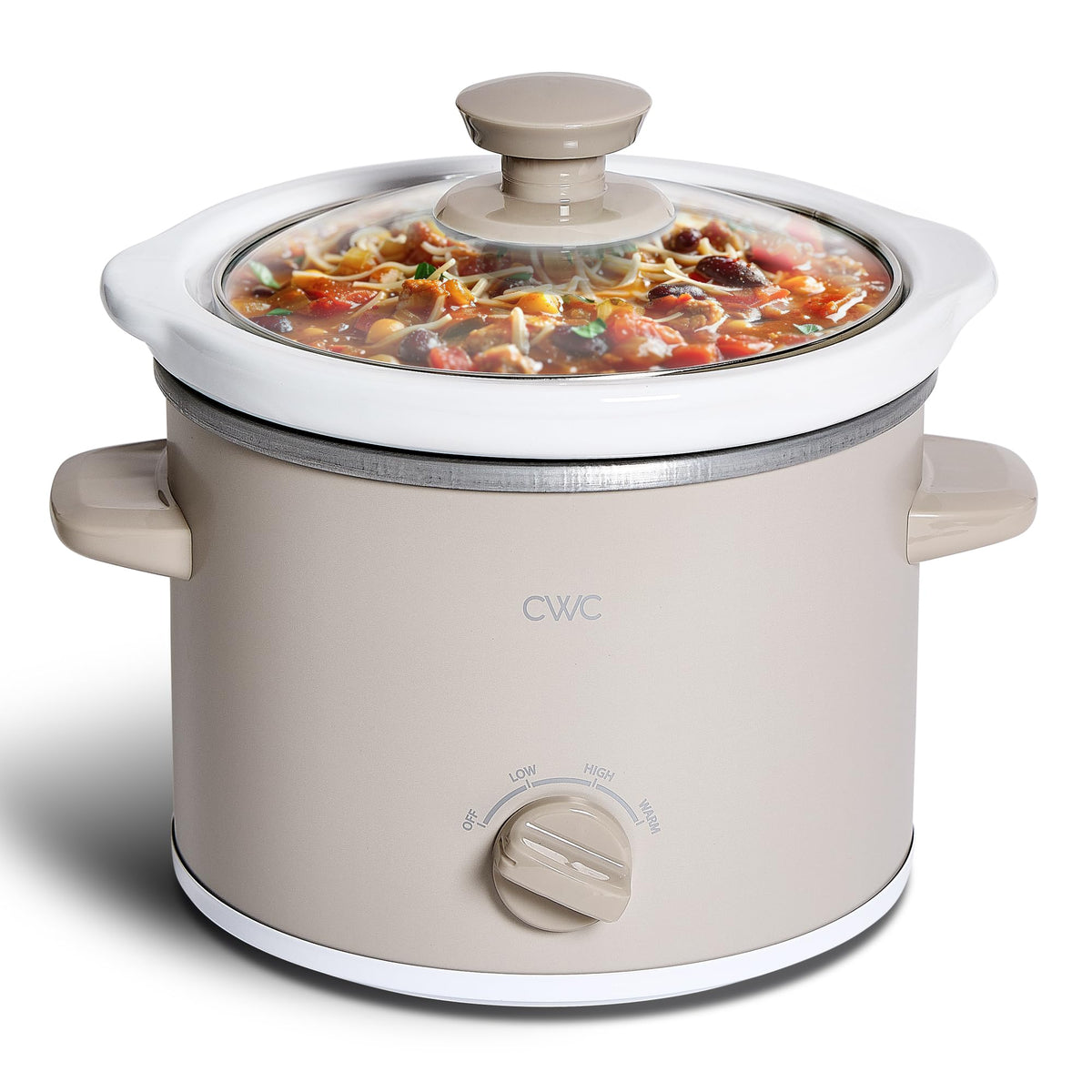 COOK WITH COLOR 2QT Mini Electric Round Slow Cooker - Adjustable Settings, Removable Stoneware Pot, Tempered Glass Lid, Dishwasher Safe, Cool-Touch Side Handles, Cream