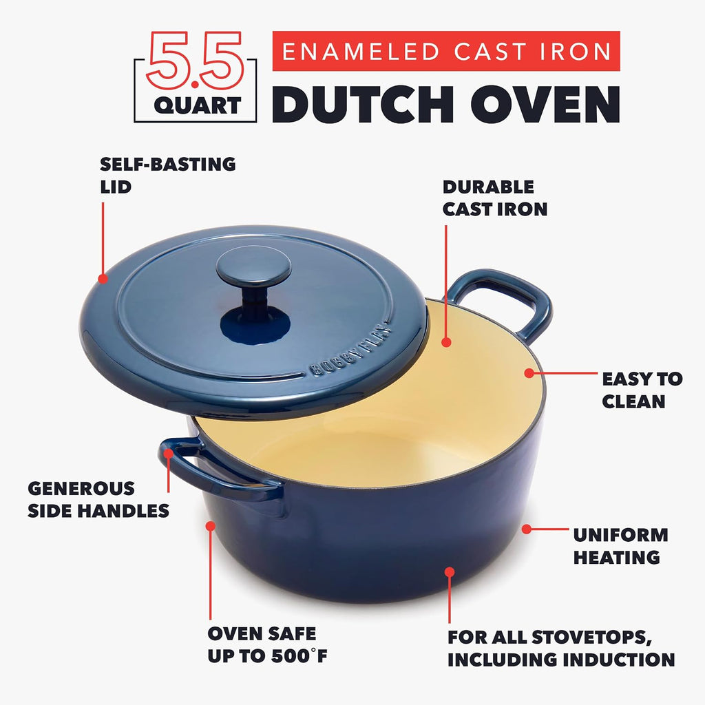 GreenPan x Bobby Flay 5.5QT Enameled Cast Iron Dutch Oven With Lid, Navy