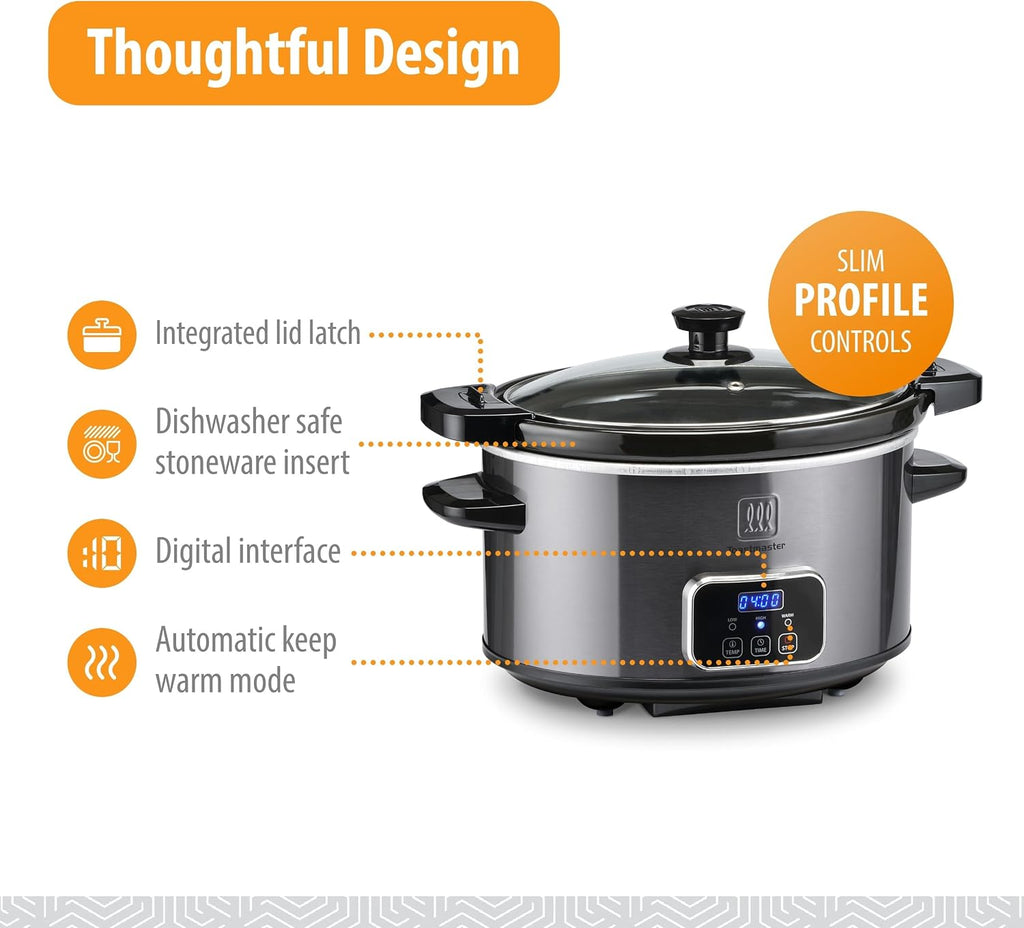 Toastmaster 4-Quart Digital Slow Cooker with Locking Lid, Graphite