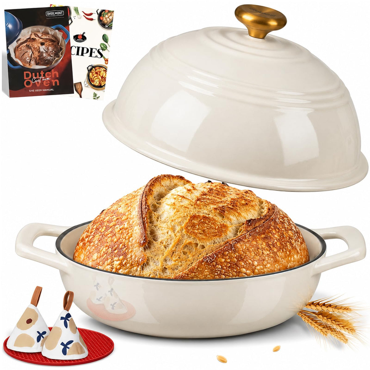 Overmont Enameled Cast Iron Dutch Oven, 6QT Bread Oven with Dome Lid Recipe