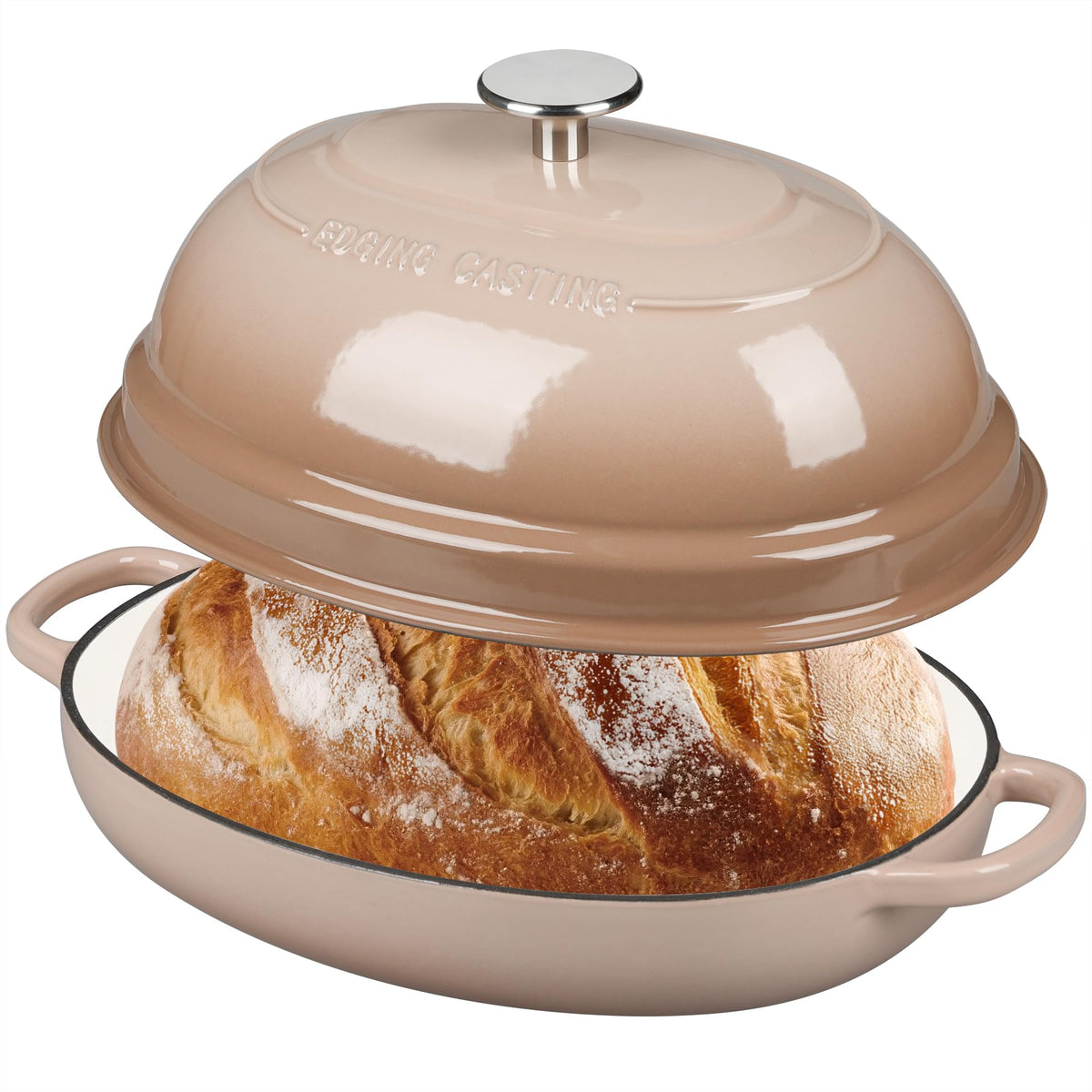 EDGING CASTING Enameled Oval Cast Iron Dutch Oven Pot with Lid, Bread Dutch Oven for Sourdough Bread Baking, Dutch Oven Bread, Bread Oven, 6QT, Seasalt