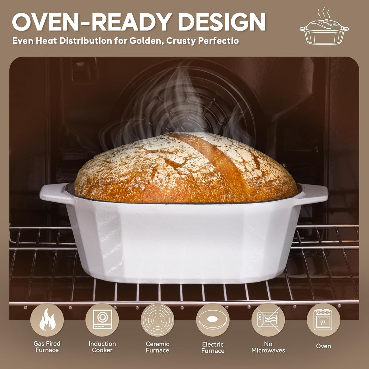 Enameled Cast Iron Dutch Oven for Bread Baking – 3QT Oval Round Heavy Duty Bread Pan with Lid, Non-Stick Ceramic Coating,Loaf Cast Iron Bread Oven for Sourdough, Baking, Roasting, Braising, Stovetop & Oven Safe
