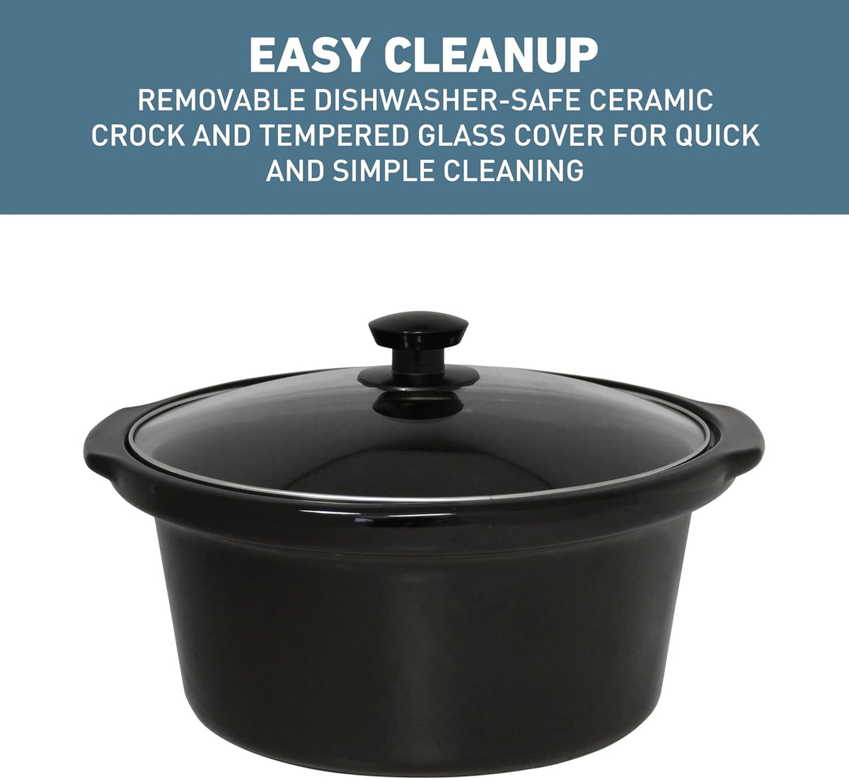 West Bend Slow Cooker 4-Quart Manual Crockery Style with Dishwasher Safe Oval Ceramic Crockpot and Glass Lid Two Temperature Settings Plus Keep Warm, 210-Watts, Black