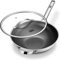 Wok pan with Lid, Hybrid Ceramic 13 Inch Tri-Ply Stainless Steel Woks