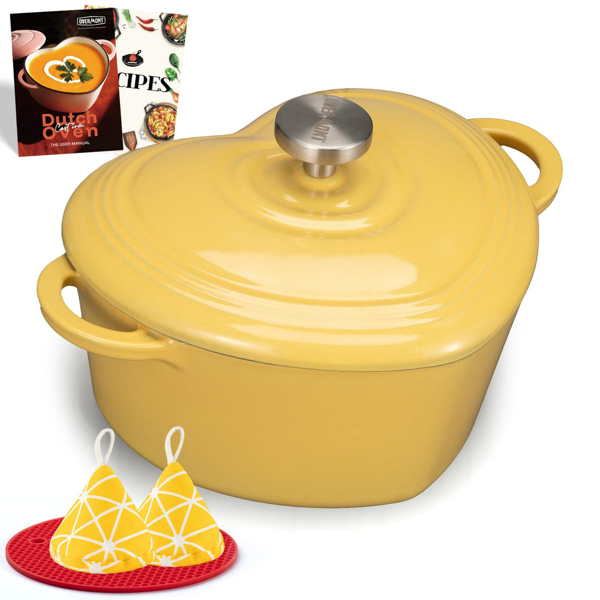 Overmont Enameled Cast Iron Dutch Oven - 2QT Heart-Shaped Mini Pot with Lid