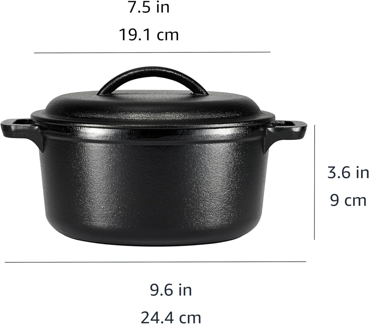 Amazon Basics Pre-Seasoned Cast Iron Mini Dutch Oven Pot with Lid and Dual Handles, Oven Safe, 2-Quart, Round, Black