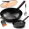 2-Pack Carbon Steel Wok Pan & Frying Pan Set, Induction Ready