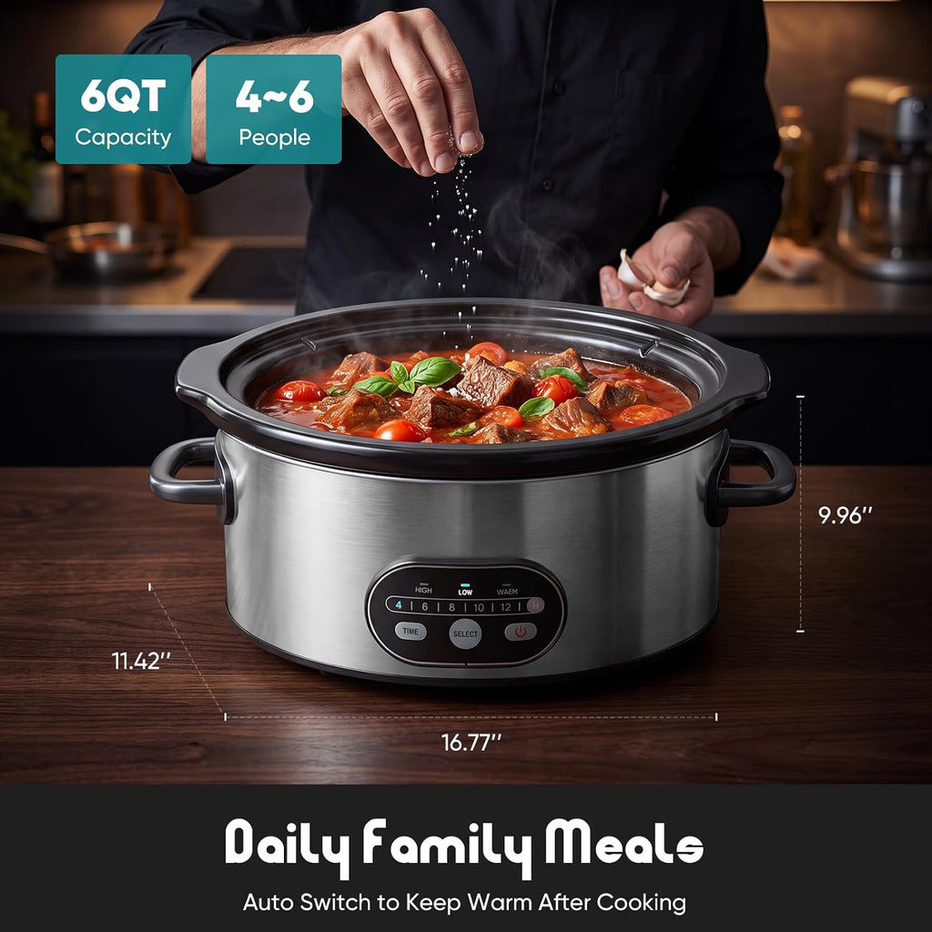 OLIXIS Slow Cooker 6 Quart, Programmable Slow Cooker with 3 Temperature