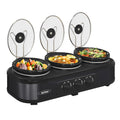 Sunvivi Slow Cooker, Triple Slow Cooker Buffet Server and Food Warmer, 3-Section 1.5-Quart Upgraded Oval Ceramic Pot with Stainless Steel Lid Rests, 3 Spoons, Total 4.5 QT