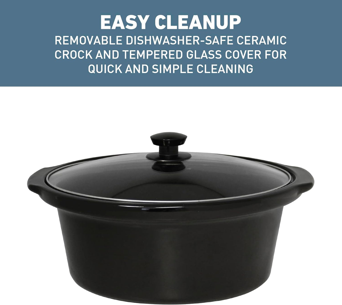 West Bend Slow Cooker 6-Quart Manual Crockery Style with Dishwasher Safe Oval Ceramic Crockpot and Glass Lid Two Temperature Settings Plus Keep Warm, 330-Watts, Black