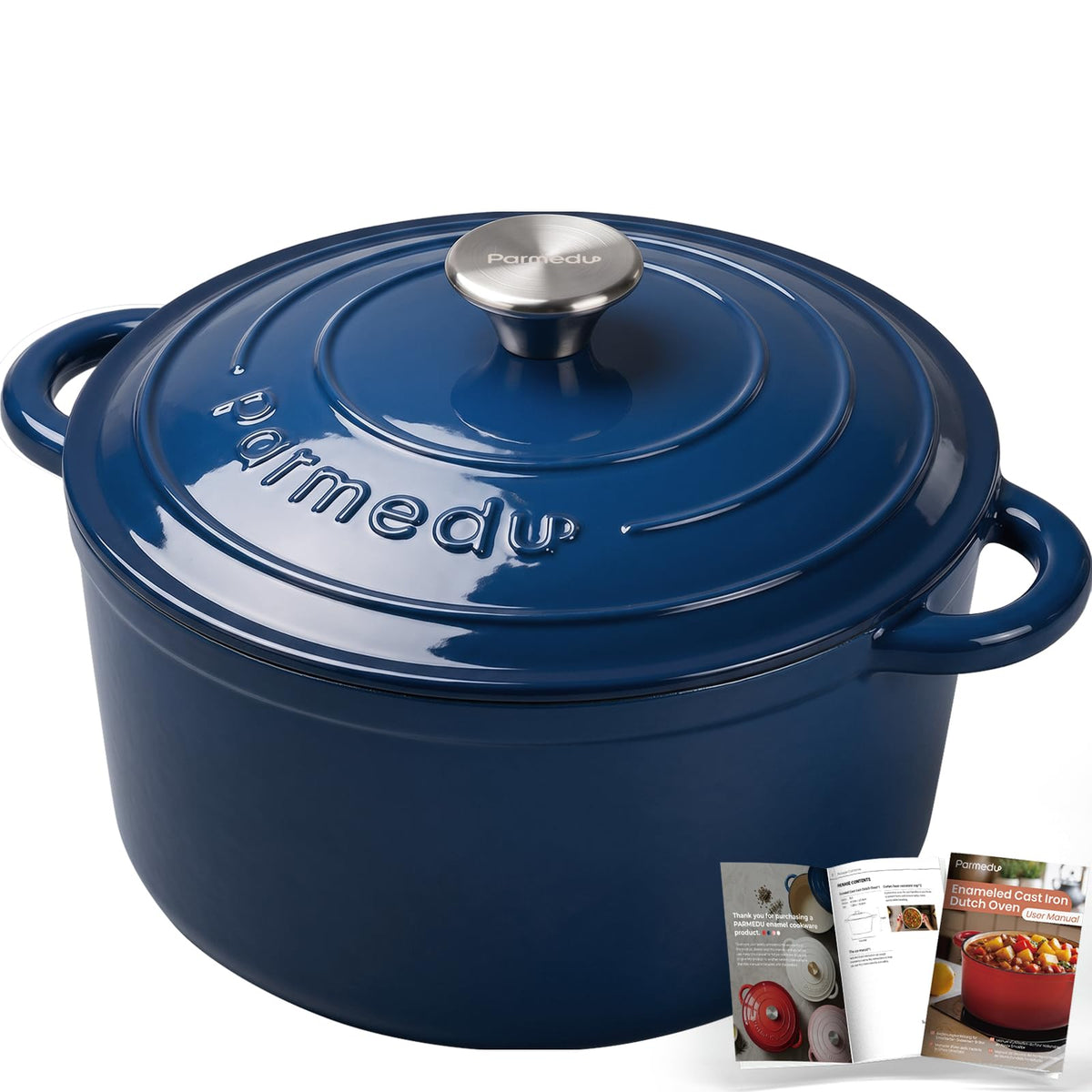 Parmedu 5.5QT Enameled Cast Iron Dutch Oven for Sourdough Bread Red