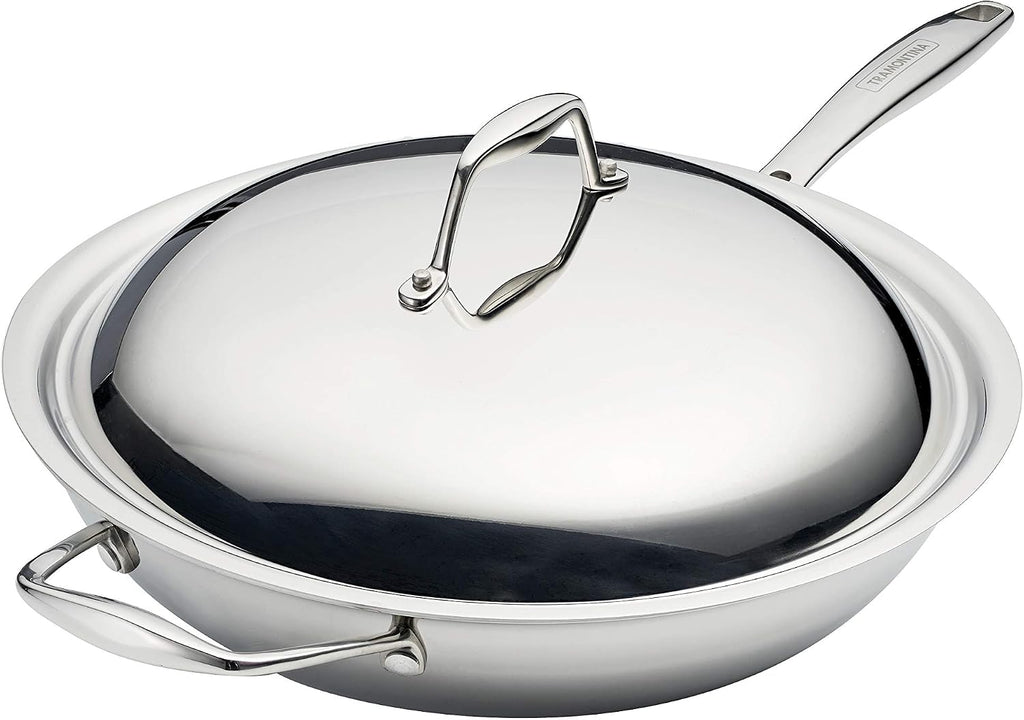 Tramontina Signature Tri-Ply Clad Stainless Steel 12.5-Inch Wok with lid