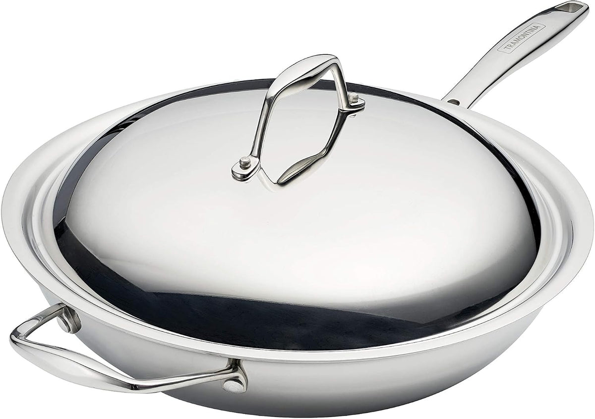 Tramontina Signature Tri-Ply Clad Stainless Steel 12.5-Inch Wok with lid