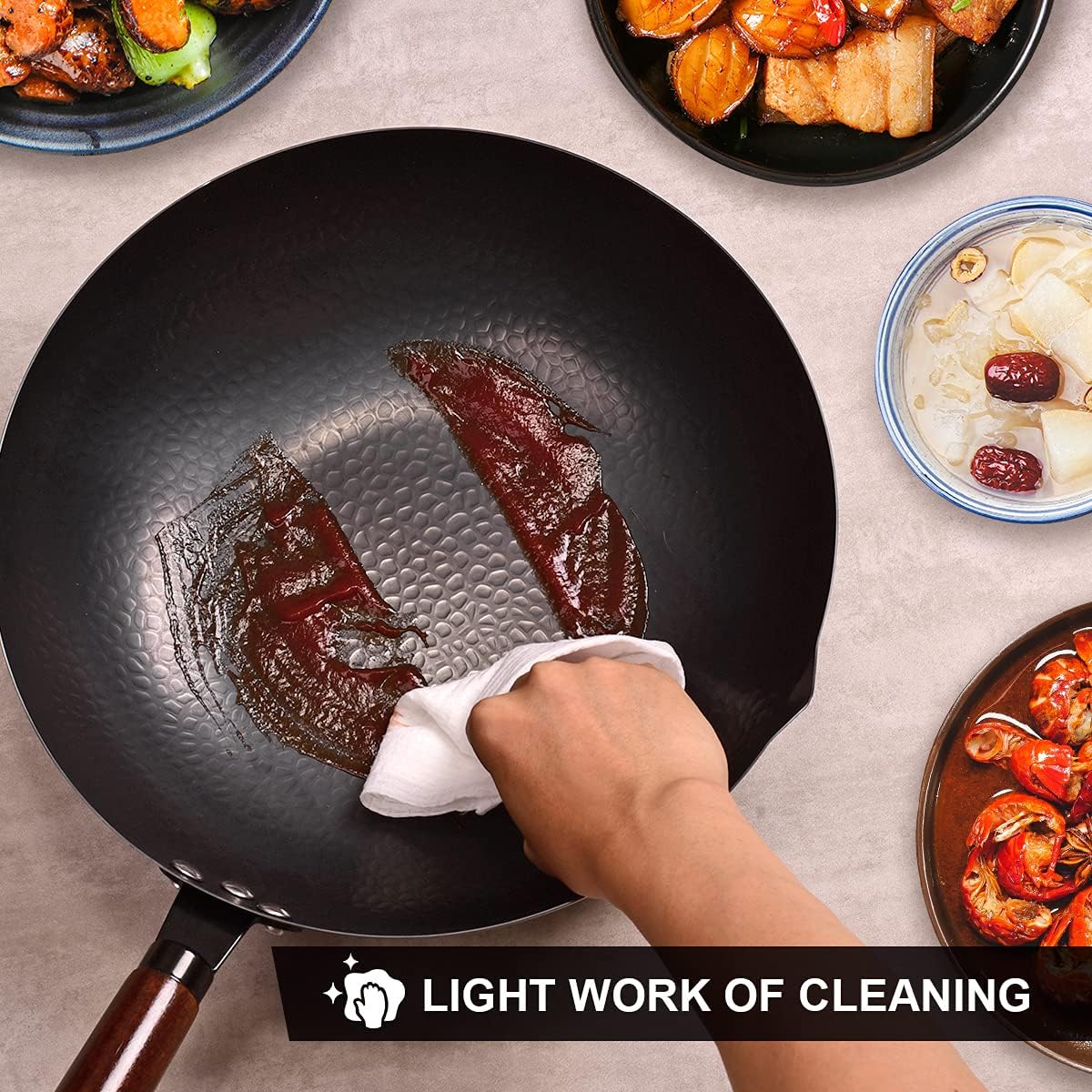 Leidawn 12.8" Carbon Steel Wok,11 Pcs Woks & Stir Fry Pans Wok Pan with Lid