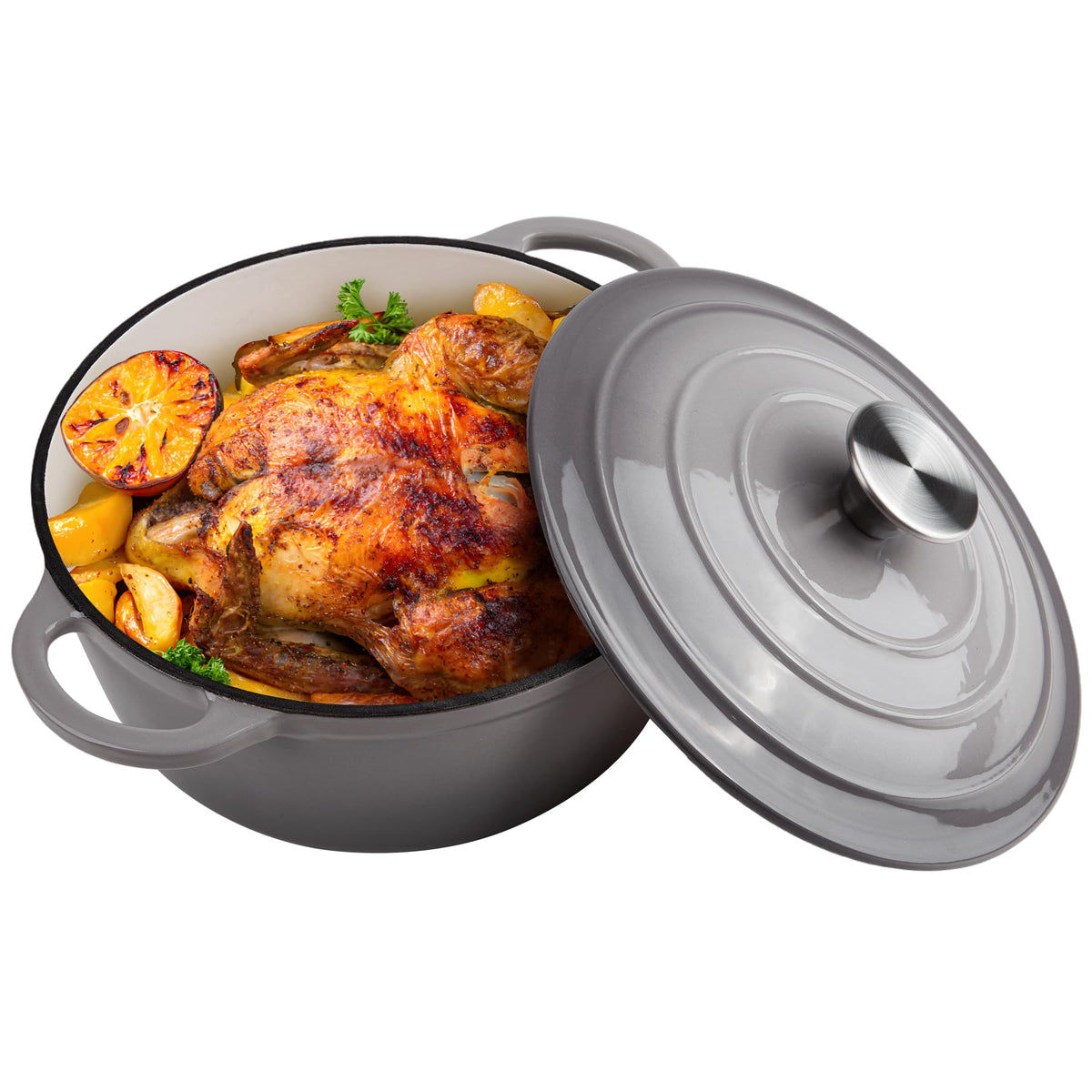 6 Quart Dutch Oven Enameled Cast Iron with Lid - Big Dual Handles - Oven Safe up to 500°F - Classic Round Pot for Versatile Cooking Cream