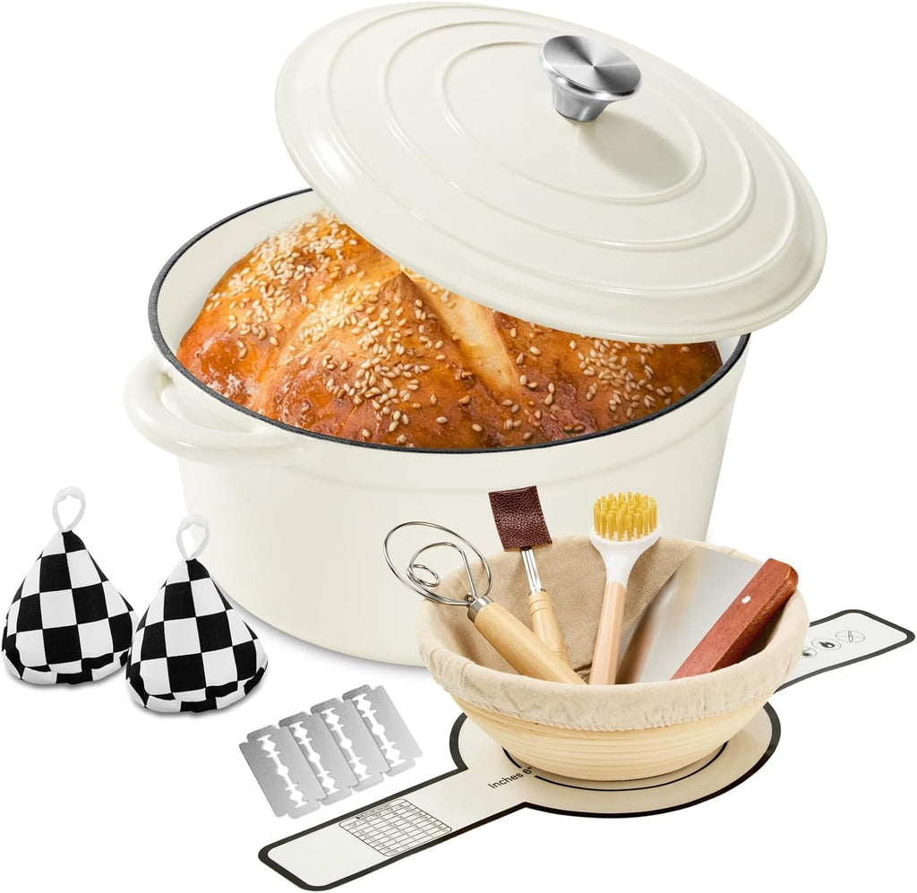 Enameled Cast Iron Dutch Oven pot 6.5 QT with Lid for Bread Baking