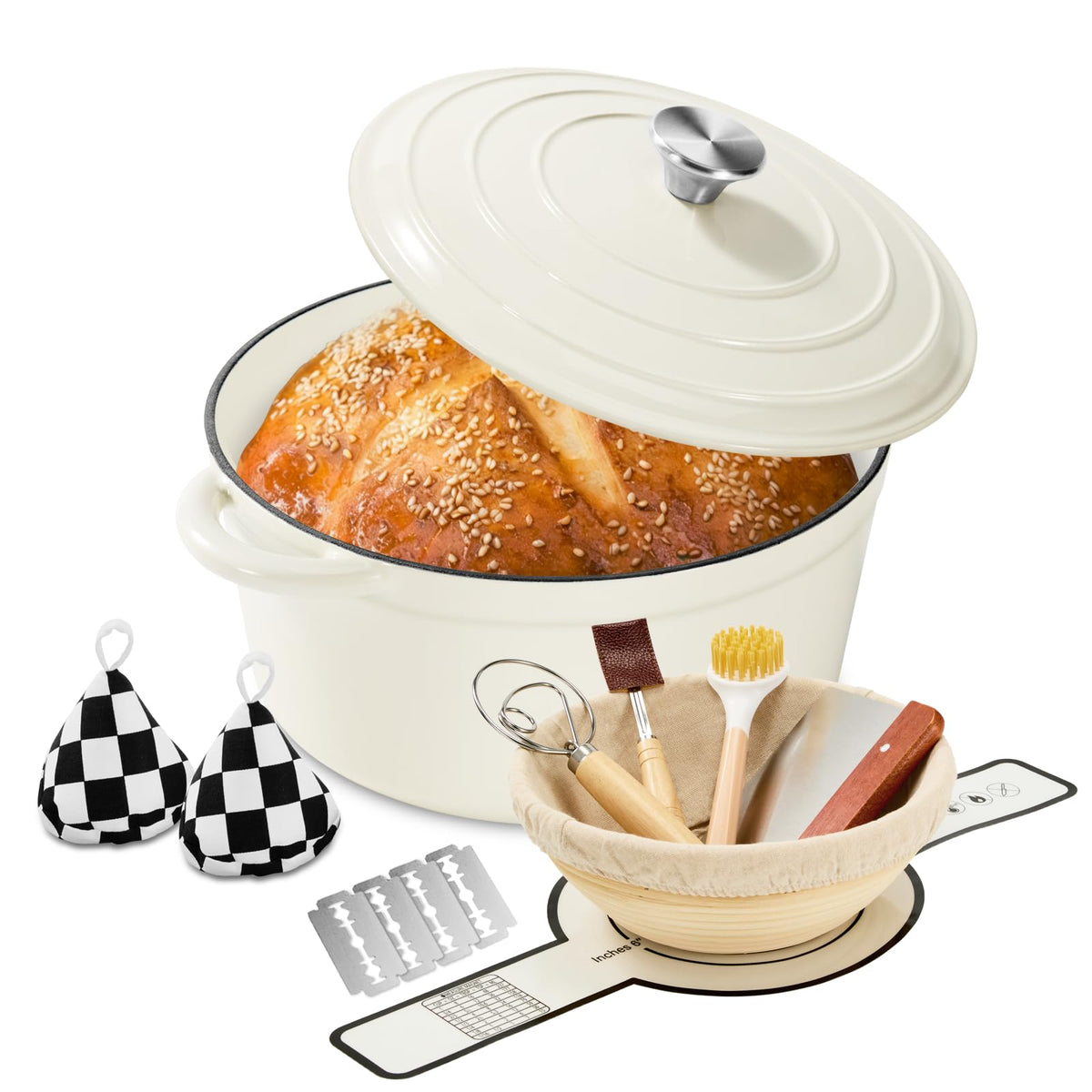 Enameled Cast Iron Dutch Oven pot 6.5 QT with Lid for Bread Baking