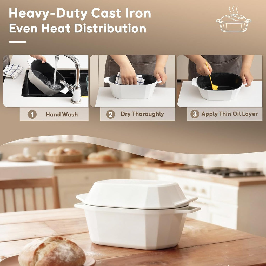 Enameled Cast Iron Dutch Oven for Bread Baking – 3QT Oval Round Heavy Duty Bread Pan with Lid, Non-Stick Ceramic Coating,Loaf Cast Iron Bread Oven for Sourdough, Baking, Roasting, Braising, Stovetop & Oven Safe