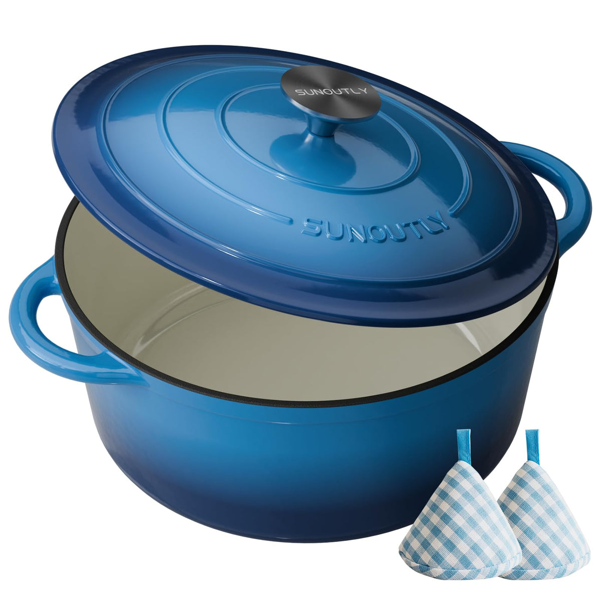 Enameled Cast Iron Dutch Oven, 9.3QT Pot with Lid, Bottle Green