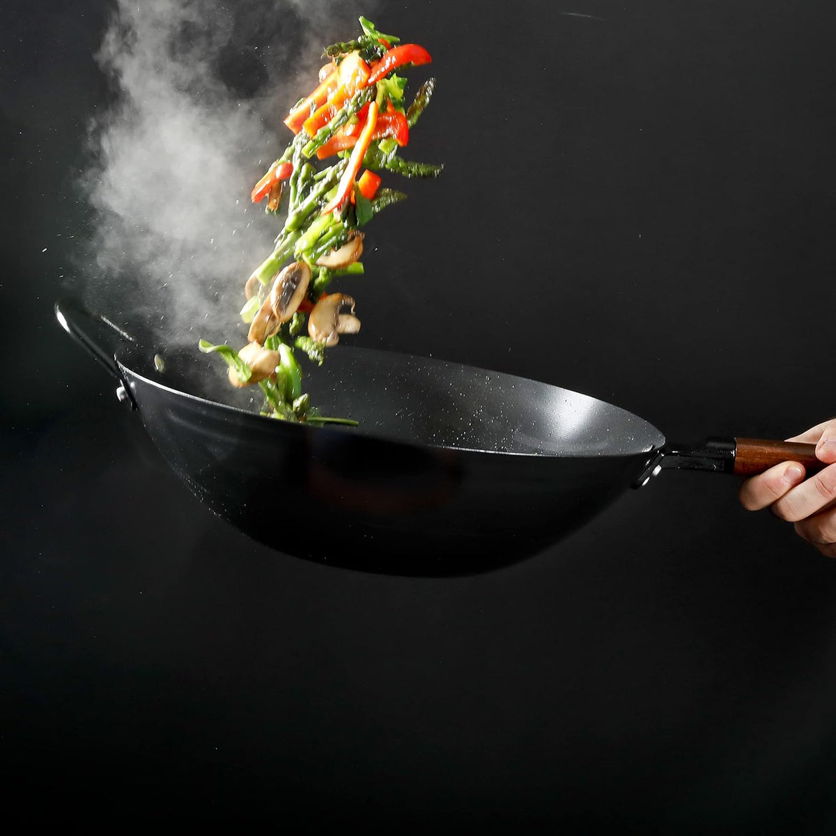 Babish 14 Inch Carbon Steel Wok Pan, Flat Bottom Stir Fry Pan, Induction