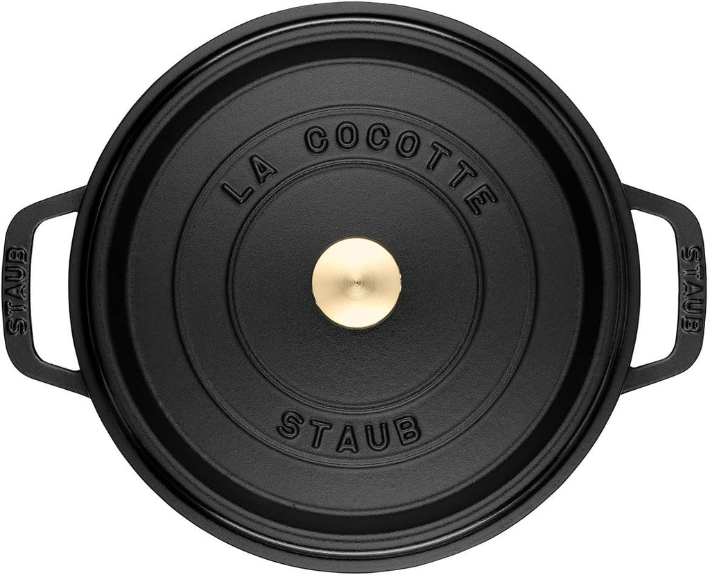 Staub Cast Iron Round Cocotte, Dutch Oven, 9-quart, serves 9-10, Made in France, Matte Black